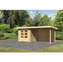 Gartenhaus Karibu Noorvik 2 inkl. Anbaudach 3 m, Rückwand 554 x 273 cm natur