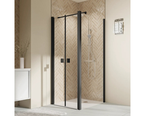 Paroi latérale pour porte de douche BREUER Elana 2.0 90 cm couleur du profilé noir décor de vitre gris butée de paroi latérale à droite