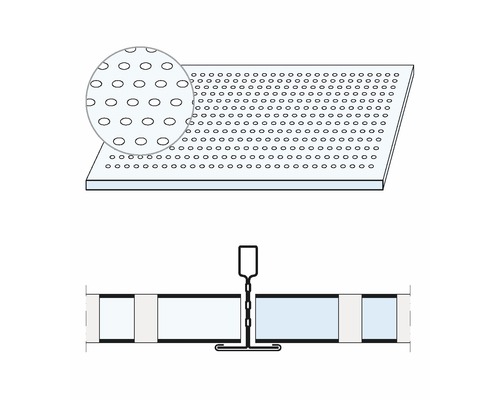 Abbildung einer Akustikplatte mit Lochmuster und Montage