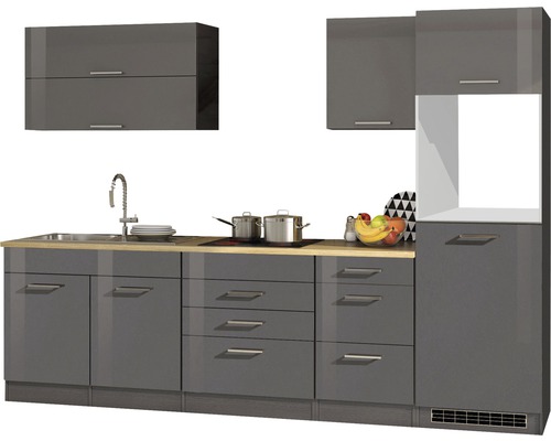 Held Möbel Küchenzeile Mailand 290 cm grau hochglanz zerlegt