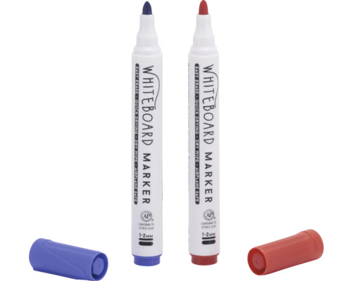 Deux marqueurs pour tableau blanc avec capuchons amovibles