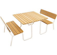 Ensemble de table de jardin avec deux bancs en bois et métal