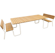 Ensemble de table de jardin avec table et deux bancs à lattes