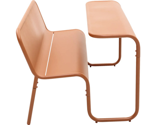 Table pique-nique Soullmate, 2 sièges, module de banc avec table, métal, marron, terre cuite Banc métallique avec table intégrée pour l''extérieur