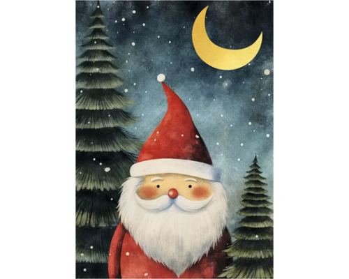 Weihnachtspostkarte Santa Claus gold 10,5x14,8 cm Gemälde von Weihnachtsmann, Mond und Bäumen