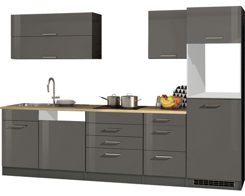 Held Möbel Küchenzeile Mailand 300 cm grau hochglanz zerlegt