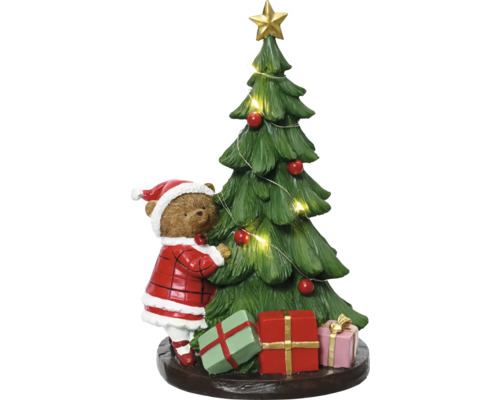 Tannenbaum mit Bär 17,5 x 14,5 x 27,5 cm Kunststoff grün rot weiß Warmweiß