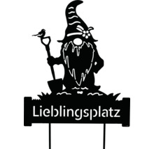 Gartenschild Lieblingsplatz mit Gartenzwerg und Vogel