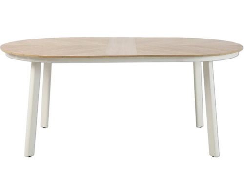 Ovaler Esstisch mit Holzplatte und Metallgestell