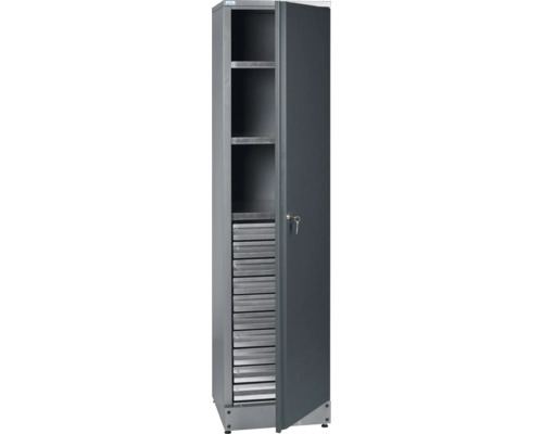 Materialschrank Küpper 455 x 1800 x 450 mm 10 Schubladen 3 Einlegeböden grau Werkstattschrank mit Regalböden und Schubladen