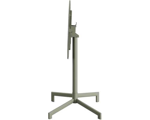 Table pliante avec pied central en position repliée