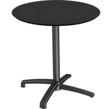 Table haute avec plateau rond et piètement cruciforme