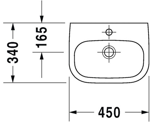 Dessin d''un lavabo avec dimensions 450 x 340 x 165 millimètres