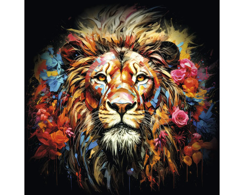 Glasbild Colorful Lion Head I 20x20 cm