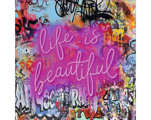 Glasbild Graffiti Beautiful Life 30x30 cm