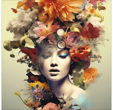 Femme portant une coiffe de fleurs et un maquillage décoratif