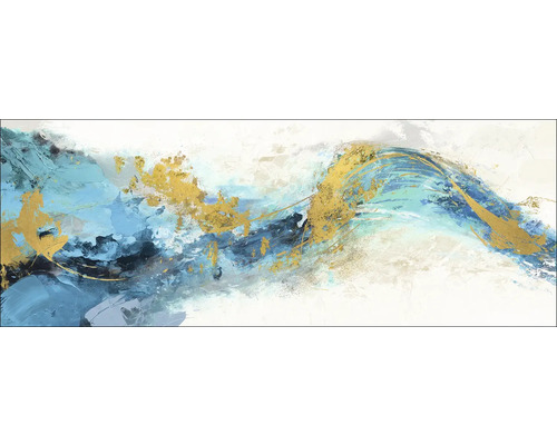 Abstraktes Gemälde mit goldenen und blauen Farbakzenten