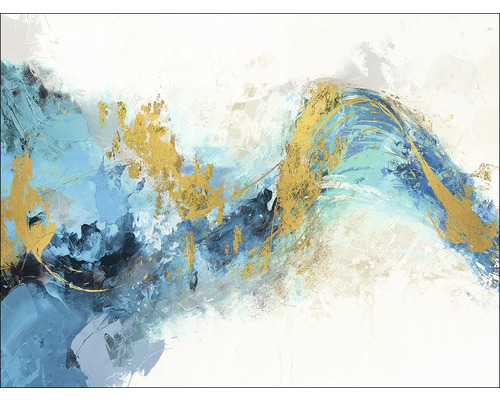 Abstraktes Gemälde mit blauem und goldenem Farbmuster