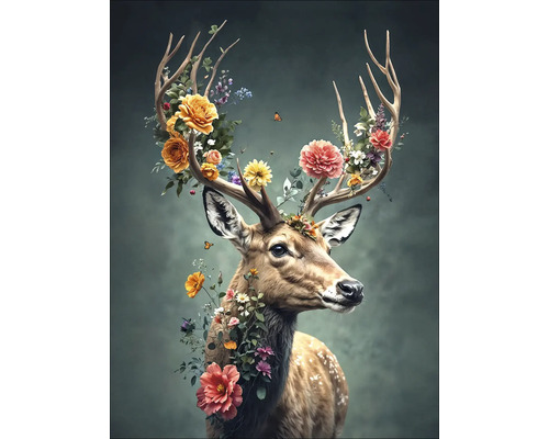 Leinwandbild Deer With Flowers III 57x77 cm