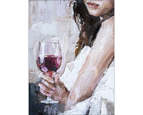 Leinwandbild Girl With Wine Glass II 57x77 cm Gemälde einer Frau mit einem Weinglas