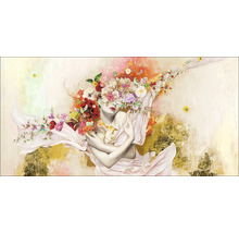 Gemälde einer Frau mit Blumen im Gesicht