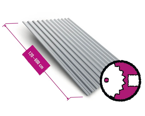 PRECIT Wellblech Sinus S18 76/18 RAL 9006 Weißaluminium 883 mm x 0,4 mm (Meterware ab 120 bis max. 600 cm) Trapezbleche mit einer Länge von 120 bis 600 Zentimetern