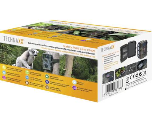 Verpackung der Technaxx Wildkamera TX-69 für Innen- und Aussenbereich