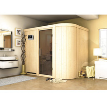 Sauna modulaire Karibu Korall IV avec poêle 9 kW et commande ext., sans couronne, avec portes entièrement vitrées couleur graphite