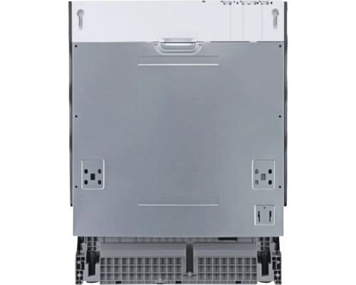 Rückansicht eines Geschirrspülers mit Montagepunkten und verstellbaren Füßen.