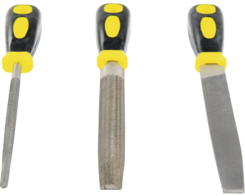 Trois limes avec manche pour le travail du bois et du métal