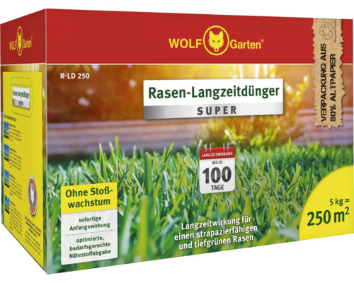 Engrais pour gazon longue durée WOLF Garten 'Super' 5 kg pour 250 m² Engrais longue durée pour gazon Wolf Garten pour jusqu''à 250 mètres carrés