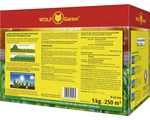 Wolf Garten Engrais gazon longue durée Super, paquet de 5 kilogrammes pour 250 mètres carrés