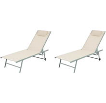 Zwei Liegestühle mit Kopfkissen für den Garten oder die Terrasse.