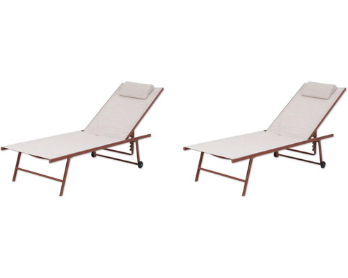 Deux chaises longues avec dossier réglable et roulettes pour le jardin ou la terrasse