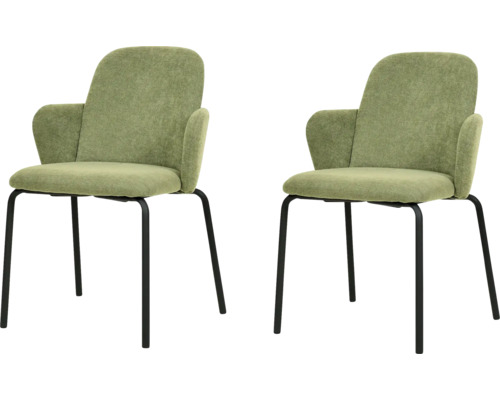 Deux fauteuils verts avec pieds en métal noir