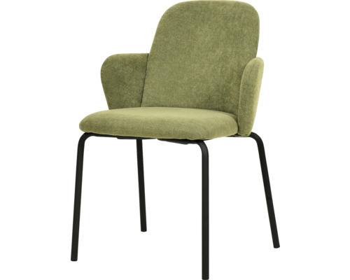Chaise rembourrée avec accoudoirs et structure métallique noire
