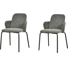 Deux fauteuils gris avec pieds noirs.