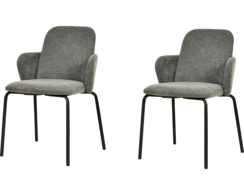 Deux fauteuils gris avec pieds noirs.