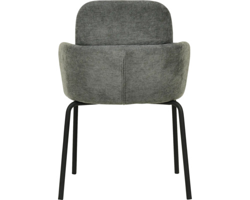 Chaise grise avec accoudoirs et structure en métal noir