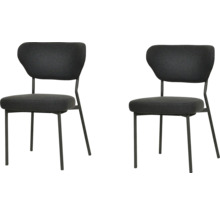 Deux chaises noires avec revêtement en tissu et cadre en métal