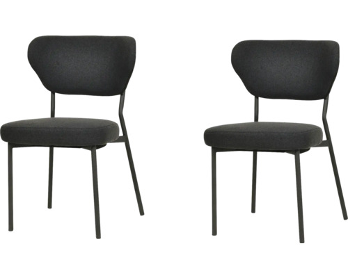 Deux chaises noires avec revêtement en tissu et cadre en métal