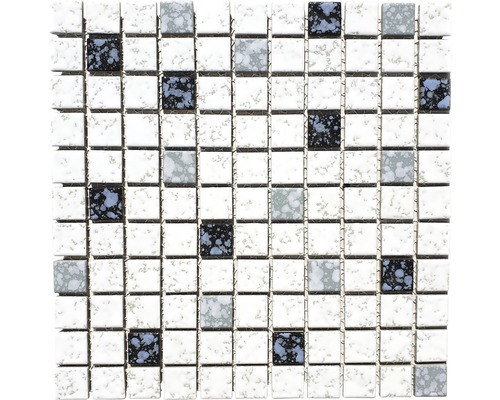 Mosaïque carrée blanc noir bleu 30,5 cm x 30,5 cm x 5 mm