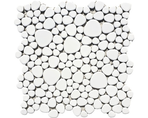 Mosaïque en céramique XKM 100N cailloux 27,5 x 27,5 cm uni blanc brillant