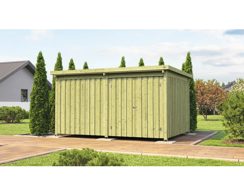 Holzgartenhaus mit Schiebetüren im Garten