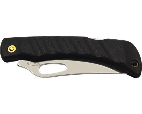 Einhandmesser mit schwarzem Griff und silberfarbener Klinge