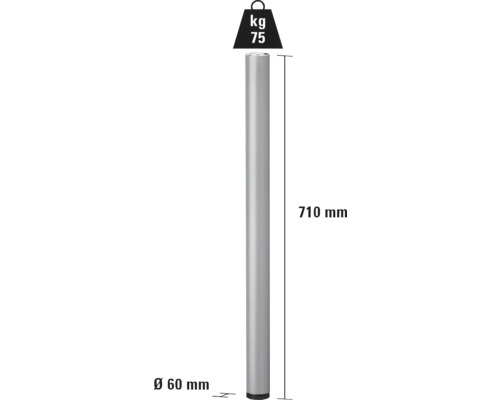 Stützfuß mit den Maßen Durchmesser 60 mm, Höhe 710 mm und Belastbarkeit 75 kg