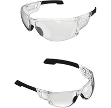 Lunettes de protection avec verres transparents et branches noires.