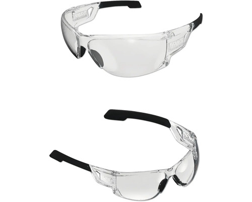 Lunettes de protection avec verres transparents et branches noires.