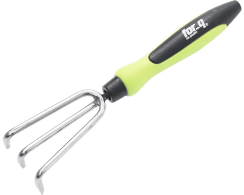 Cultivateur à main avec trois dents et logo for-q