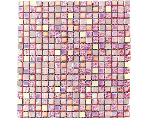 Mosaïque en verre carrée mélange rouge/rose/or 30,5 x 32,2 cm